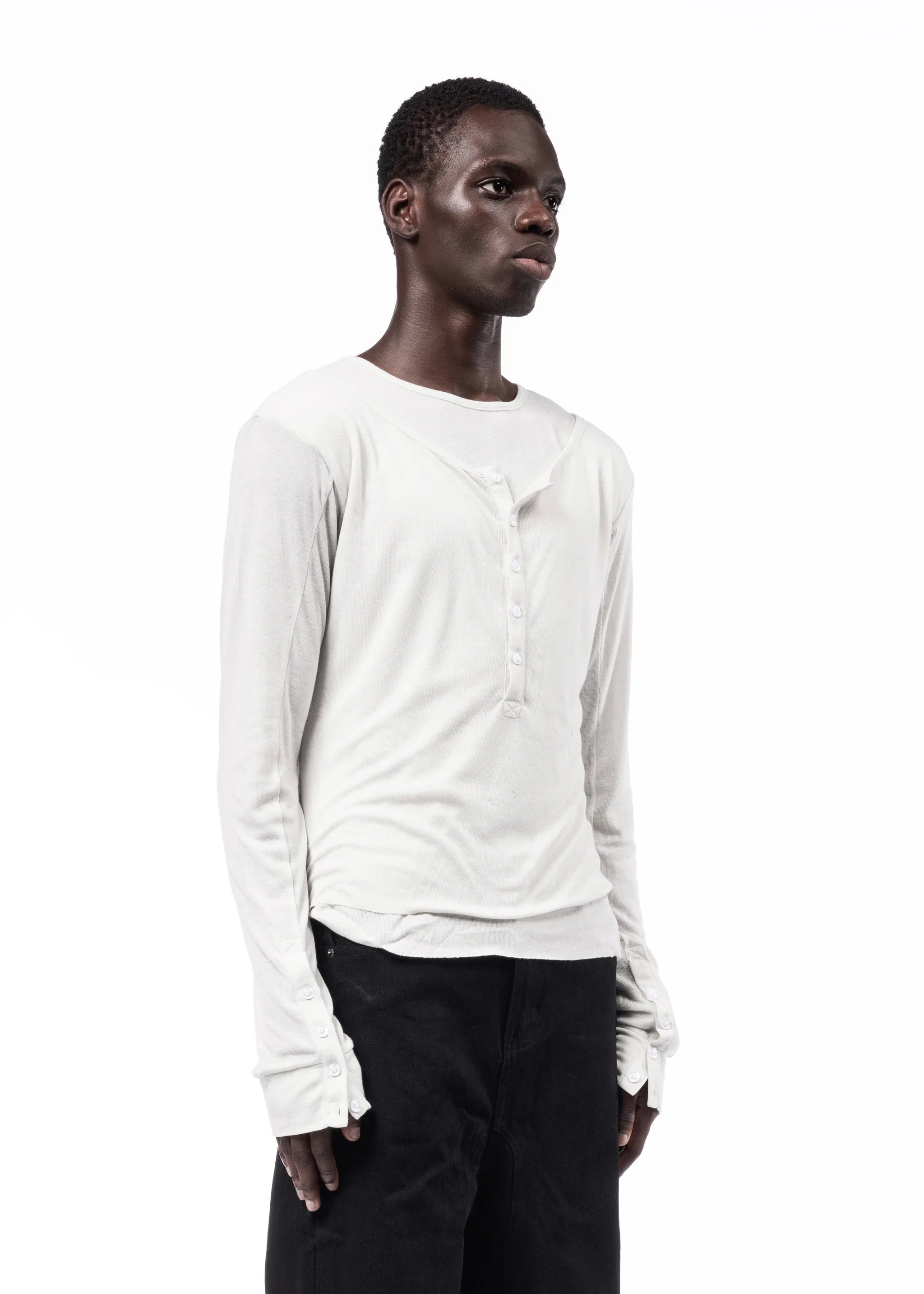 Double-Layered Organic Cotton Button Shirt – White & Black