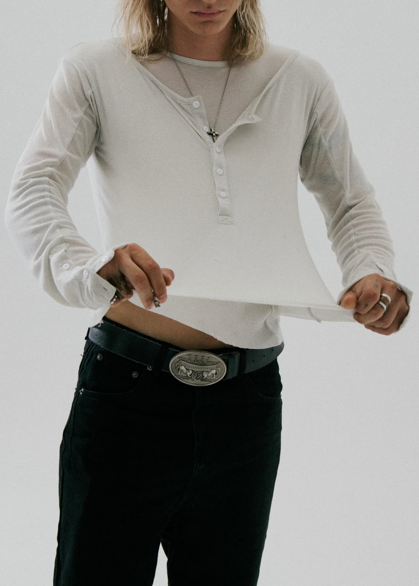 Double-Layered Organic Cotton Button Shirt – White & Black