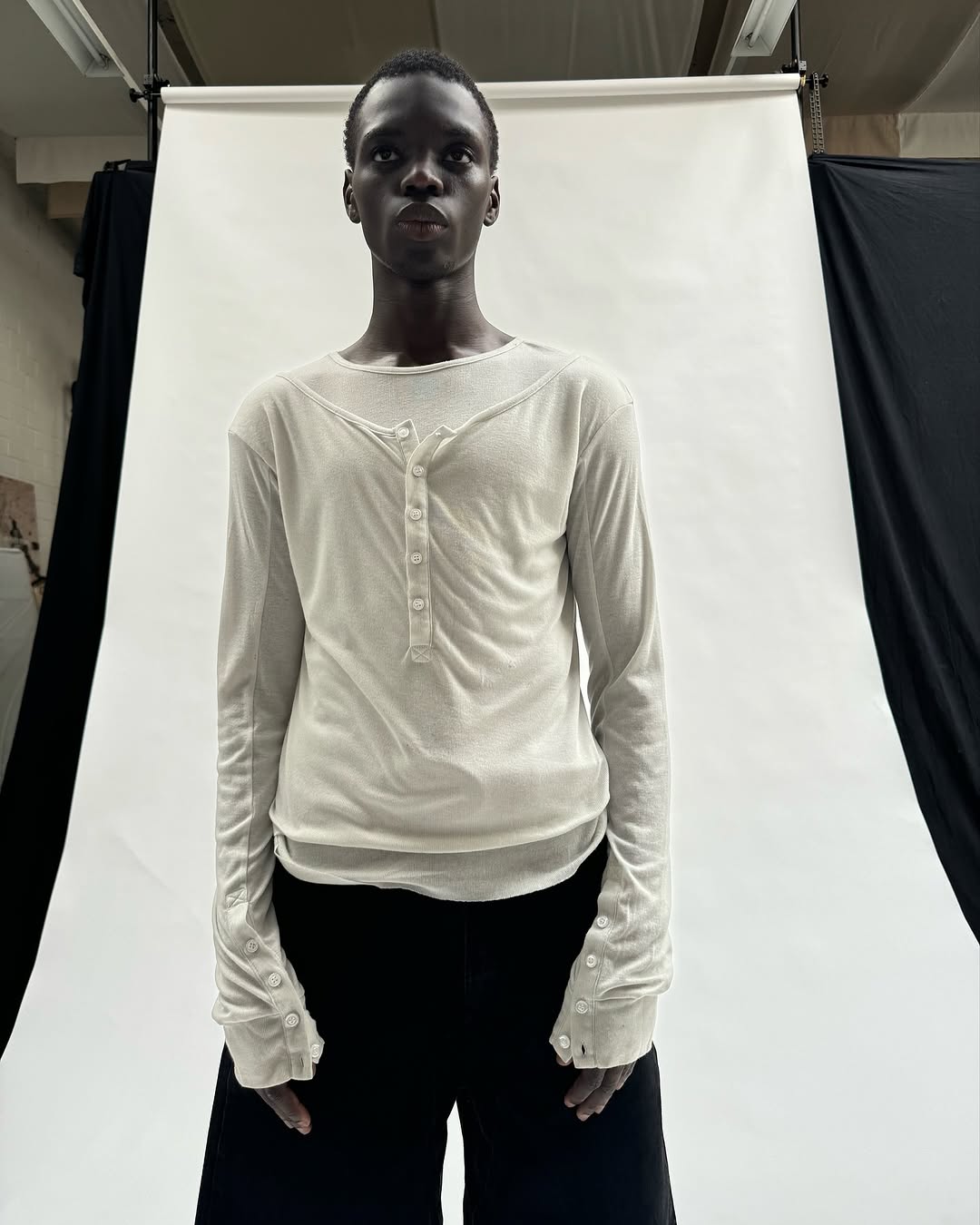 Double-Layered Organic Cotton Button Shirt – White & Black