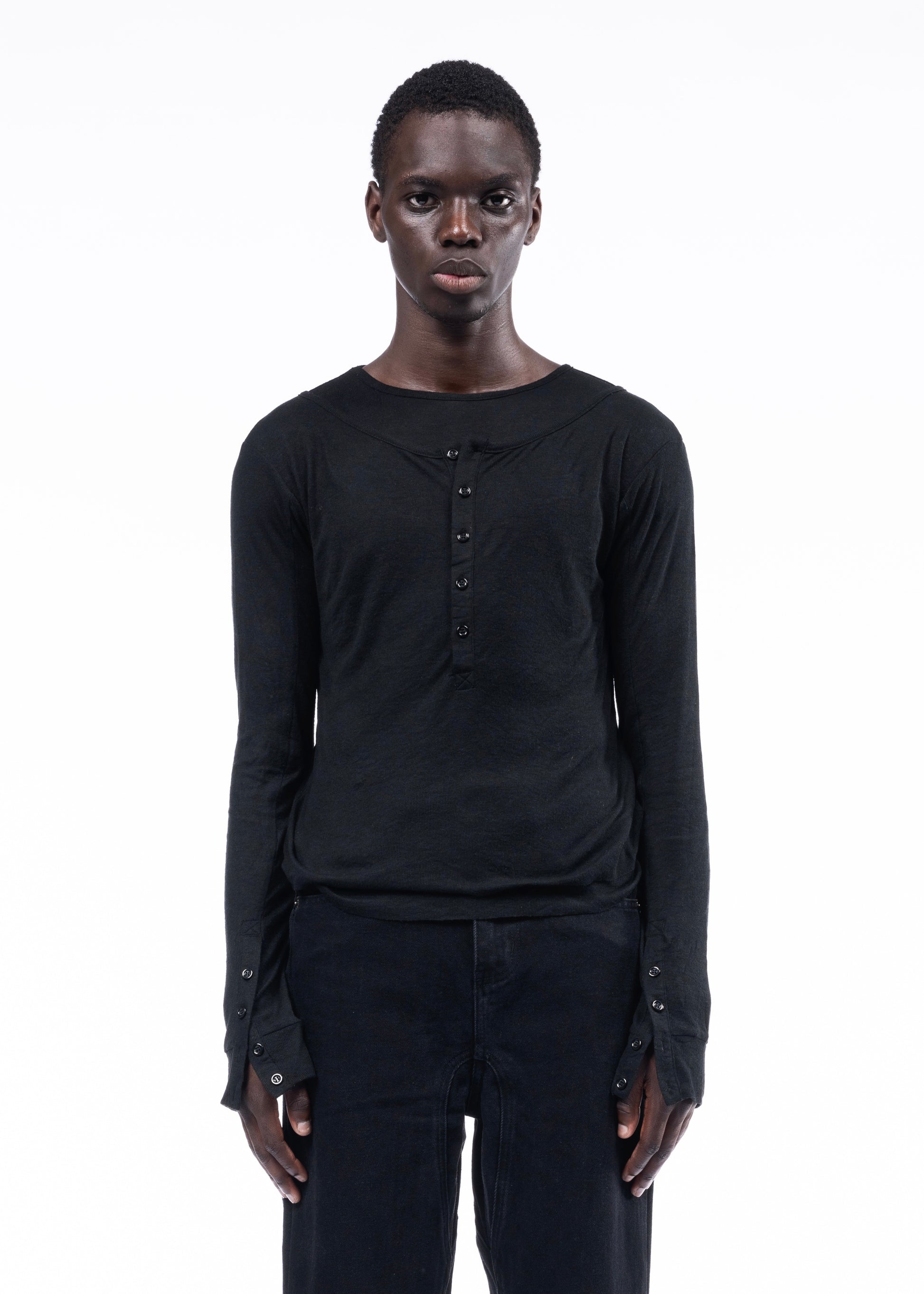 Double-Layered Organic Cotton Button Shirt – White & Black