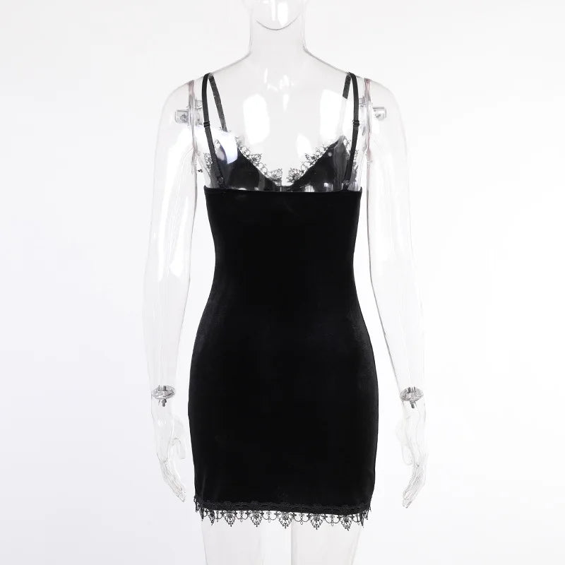Gothic Elegance - Black Velvet Dress with Lace and Cross
