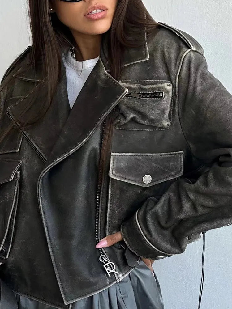 Vintage Distressed Leather Jacket - Timeless Urban Elegance