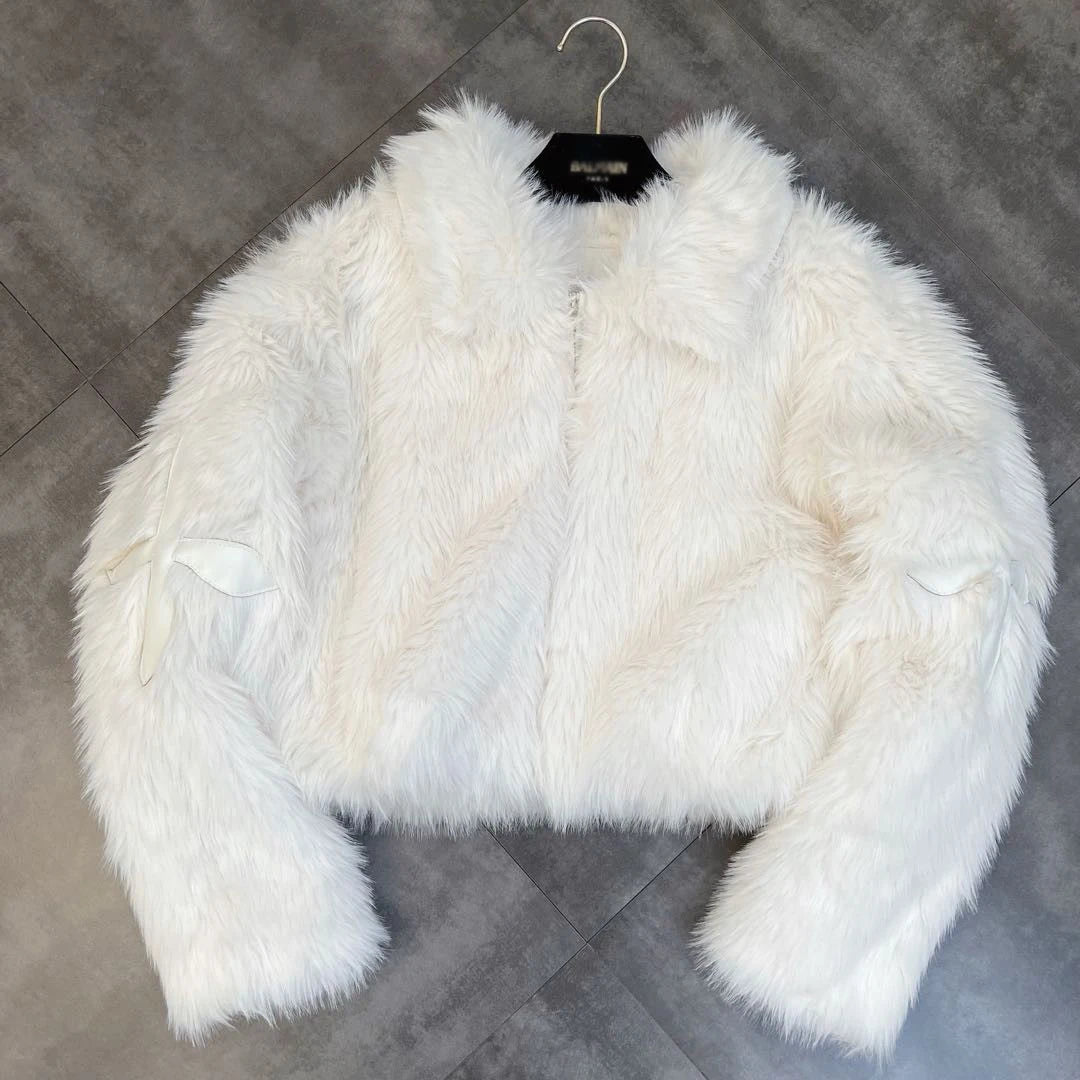 Luxe Faux Fur Jacket with Leather Cross Details