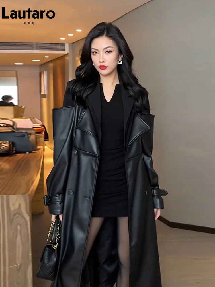 Timeless Elegance Faux Leather Trench Coat