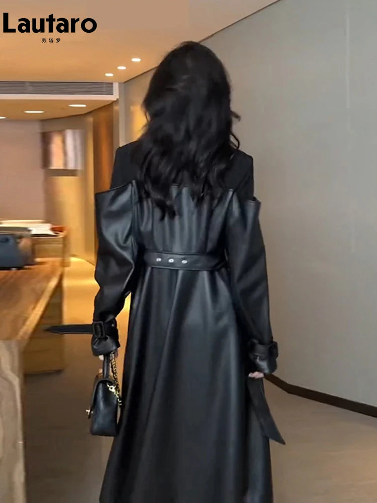 Timeless Elegance Faux Leather Trench Coat