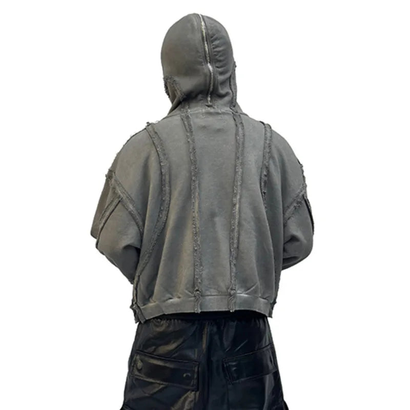 Distressed Hoodie - Oversized Hooded Jacket with Eyelet
