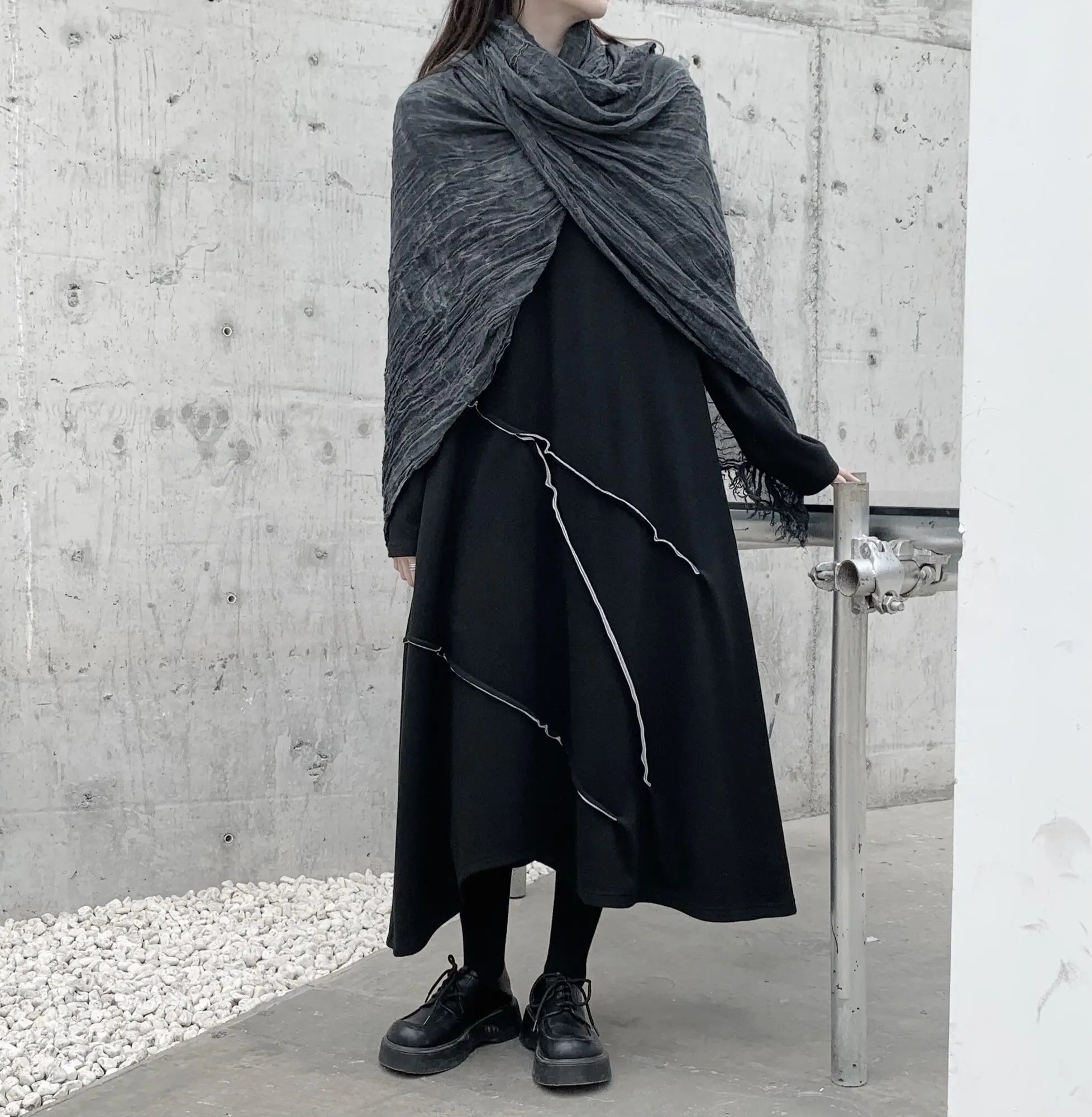 Timeless Crushed Grey Linen Scarf
