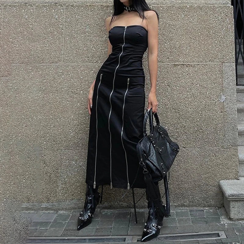 Zip-Slit Strapless Gothic Dress
