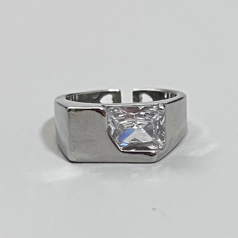 Modern Silver Statement Rings with Crystal Accents