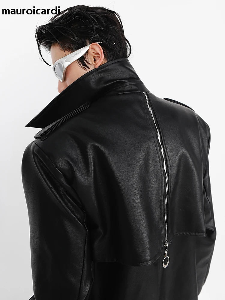 Black Oversized Trench Coat - Sleek Avant-Garde Design
