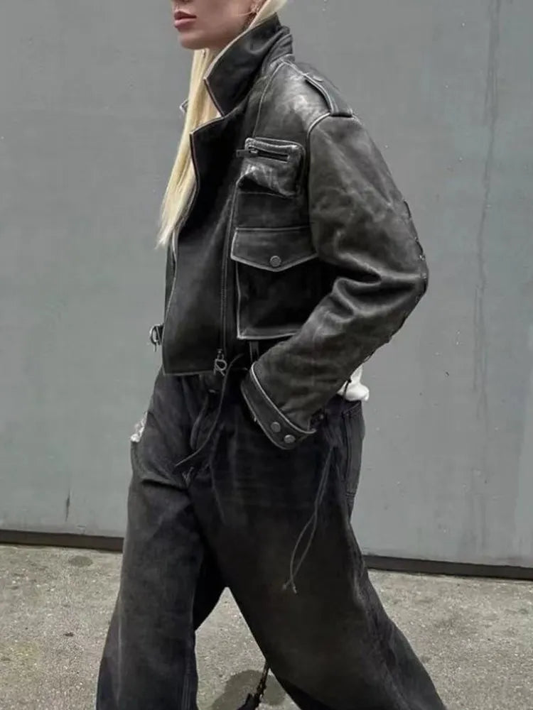 Vintage Distressed Leather Jacket - Timeless Urban Elegance