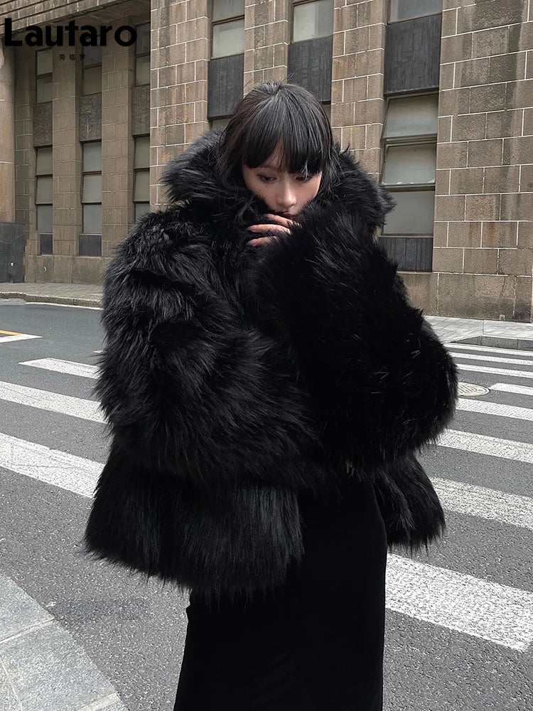 Luxe Faux Fur Jacket – Oversized Black Statement Coat
