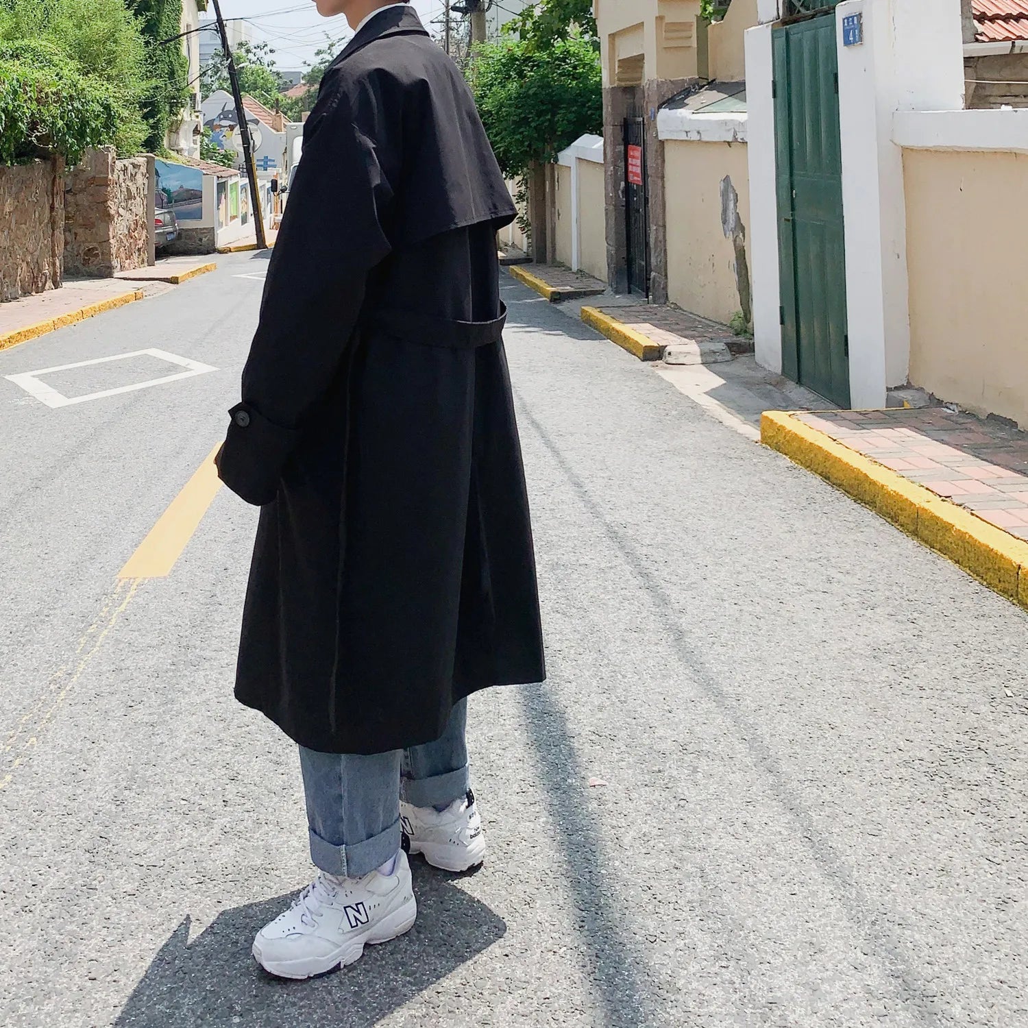 Black Double-Breasted Trench Coat - Timeless and Elegant Design