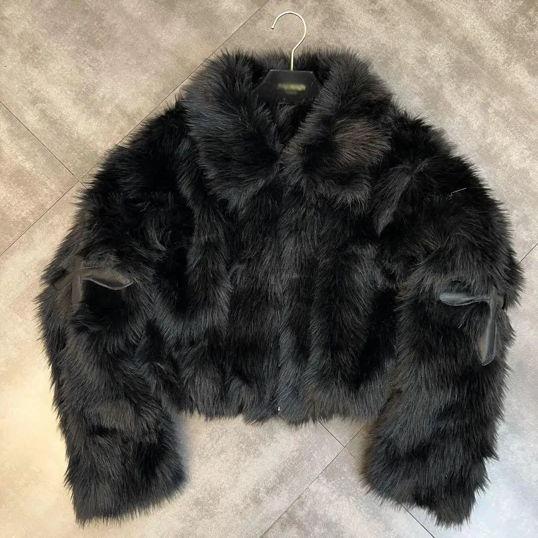 Luxe Faux Fur Jacket with Leather Cross Details