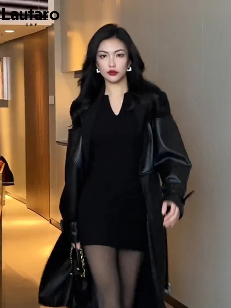 Timeless Elegance Faux Leather Trench Coat