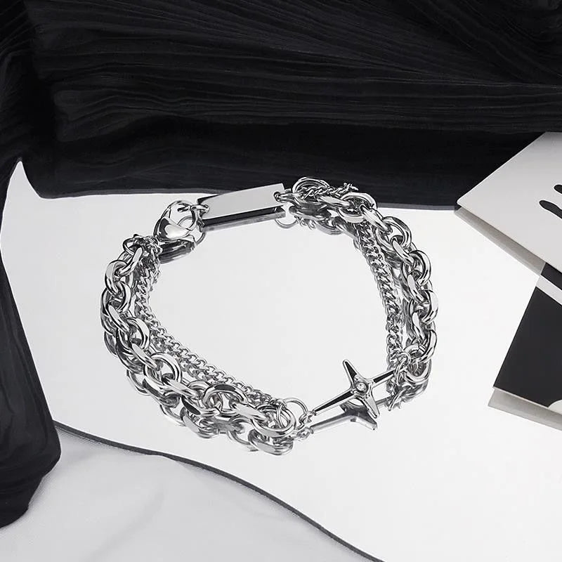 Silver Cross Bracelet and Statement Star Ring
