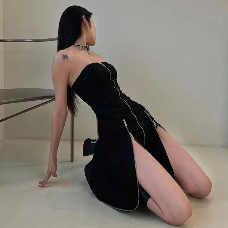 Zip-Slit Strapless Gothic Dress