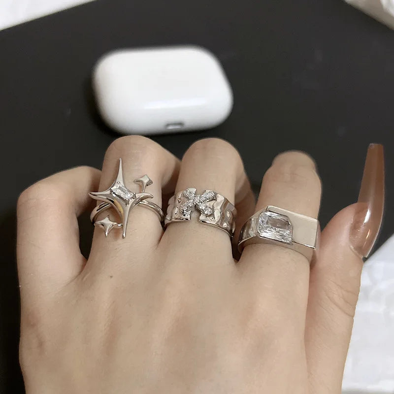 Modern Silver Statement Rings with Crystal Accents