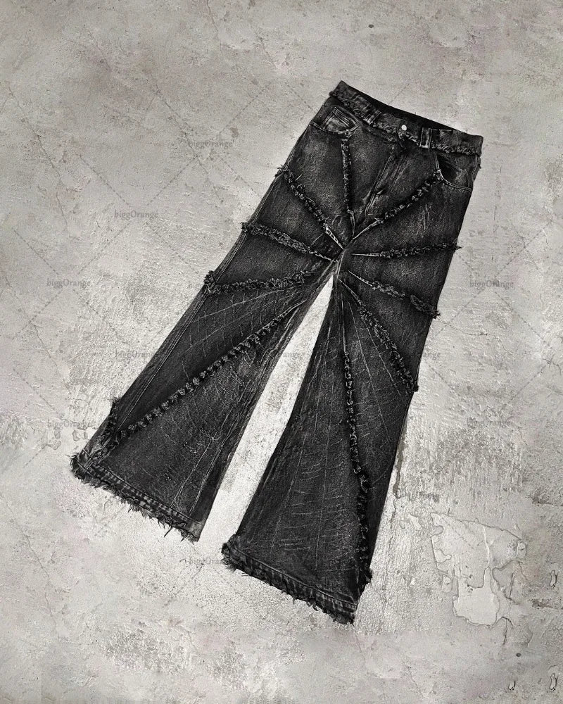 Distressed Wide-Leg Jeans with Seam Detailing