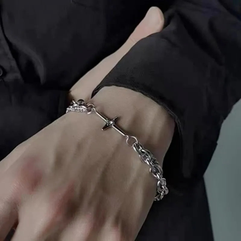 Silver Cross Bracelet and Statement Star Ring
