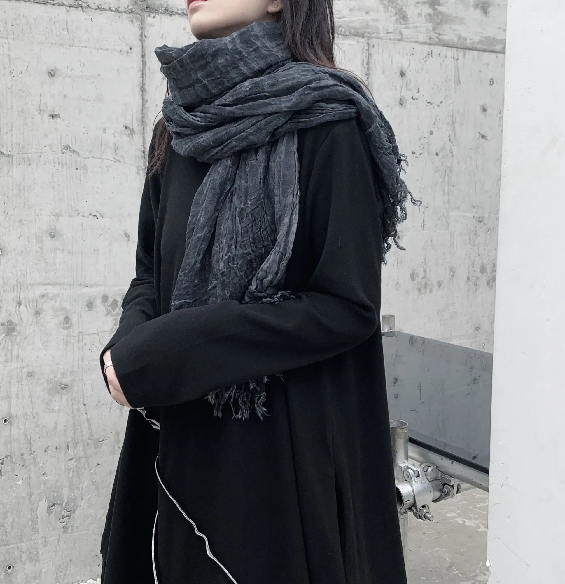 Timeless Crushed Grey Linen Scarf