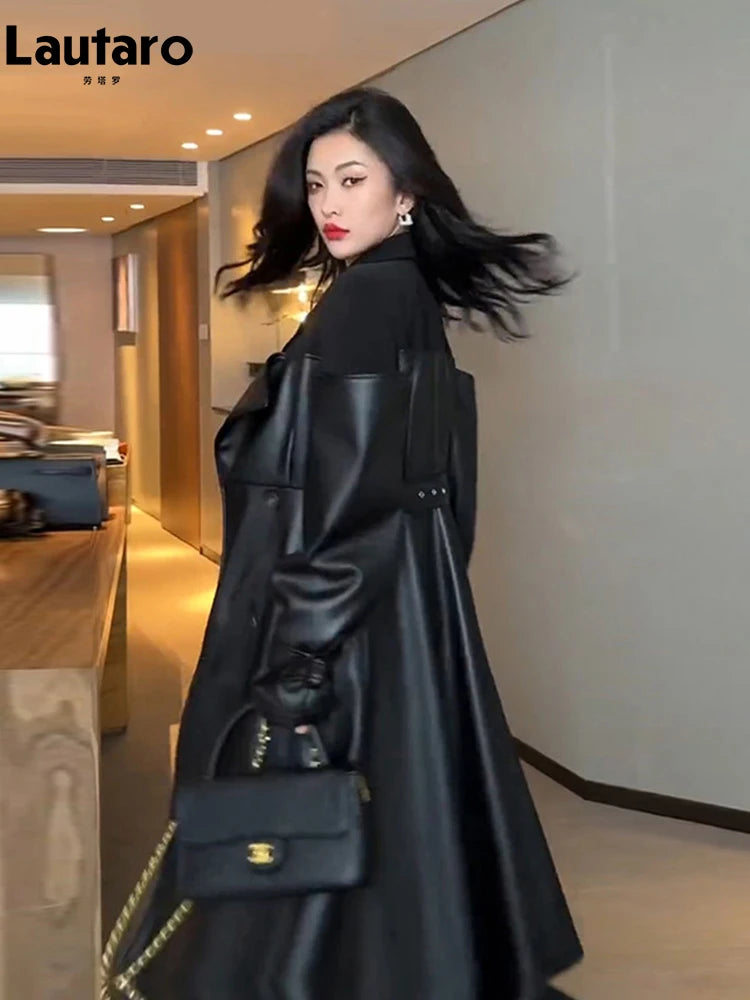 Timeless Elegance Faux Leather Trench Coat