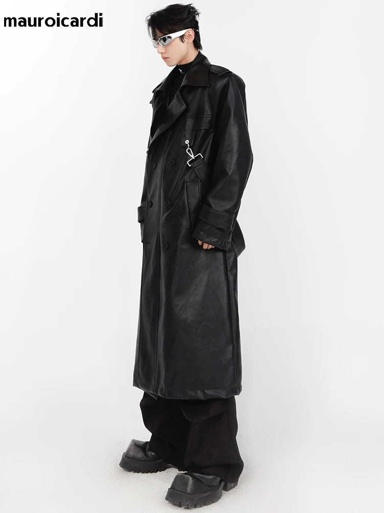Black Oversized Trench Coat - Sleek Avant-Garde Design