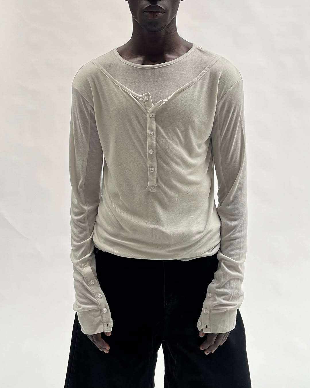 Double-Layered Organic Cotton Button Shirt – White & Black