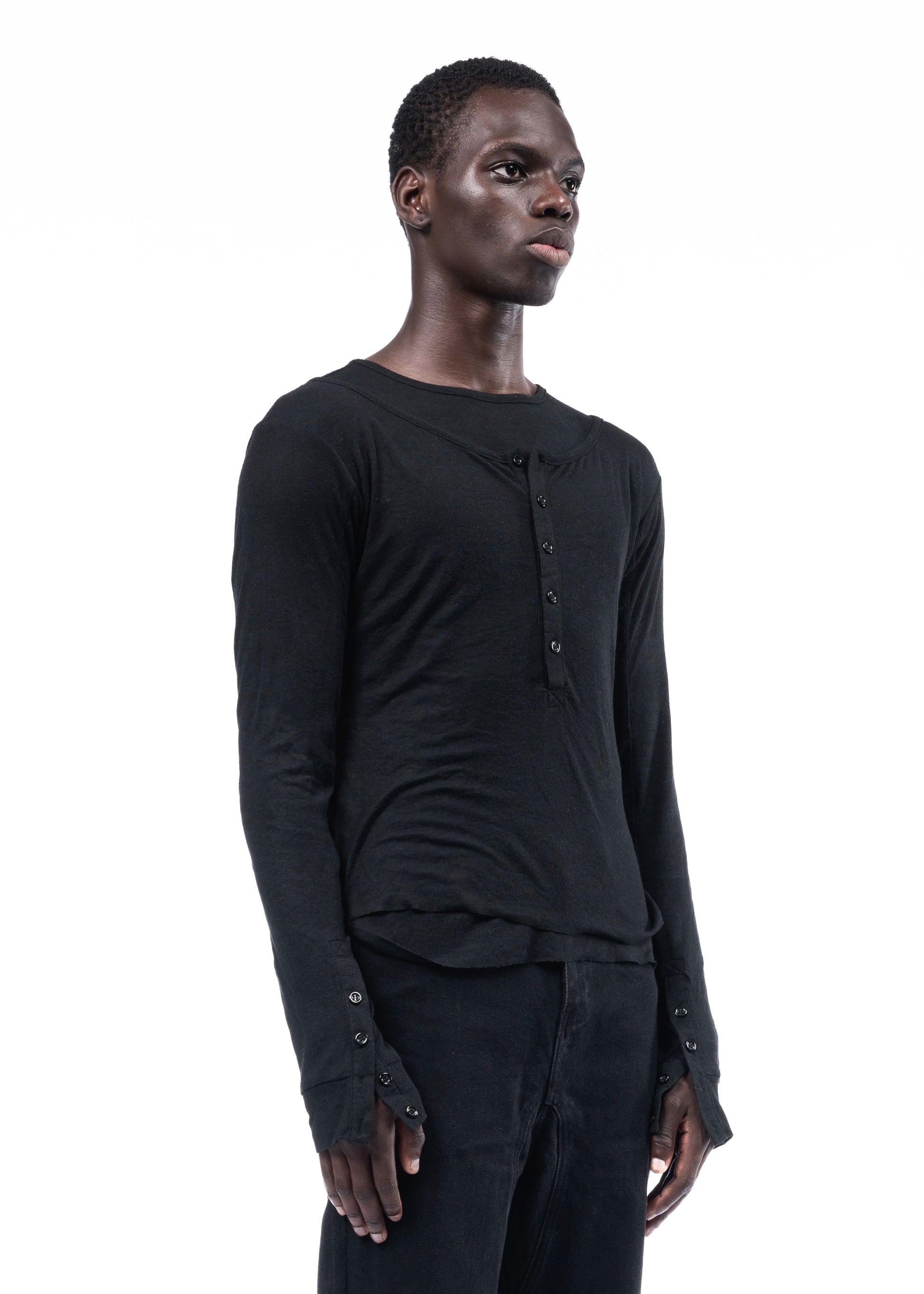 Double-Layered Organic Cotton Button Shirt – White & Black