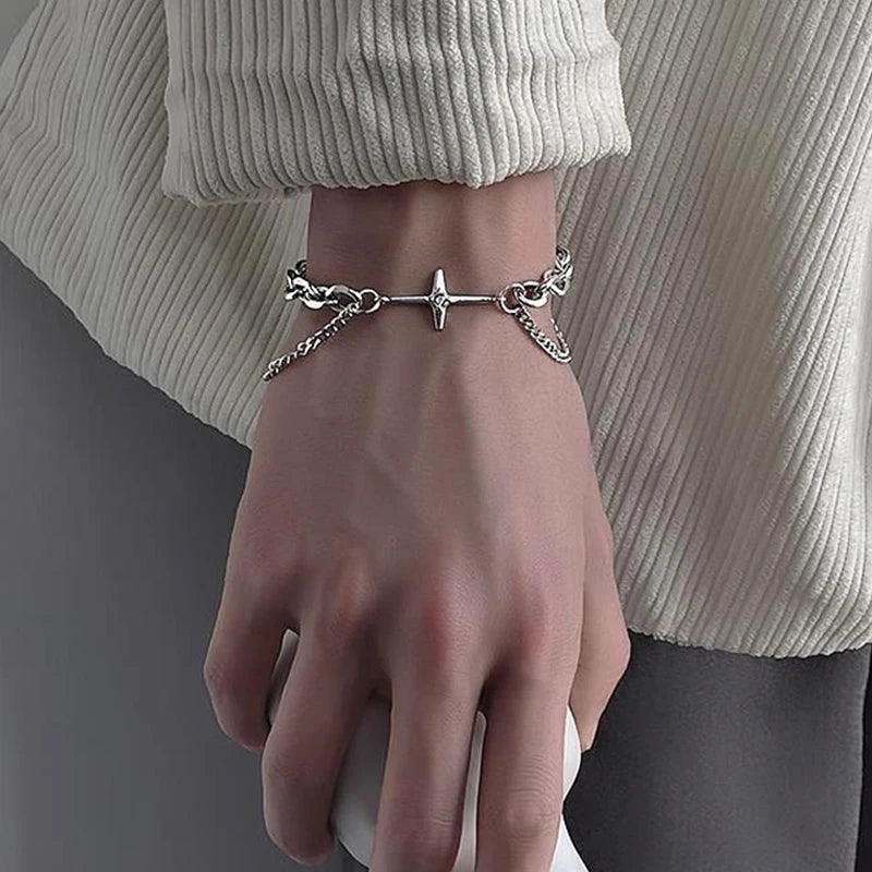 Silver Cross Bracelet and Statement Star Ring