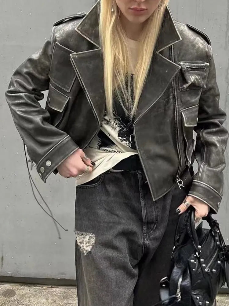 Vintage Distressed Leather Jacket - Timeless Urban Elegance