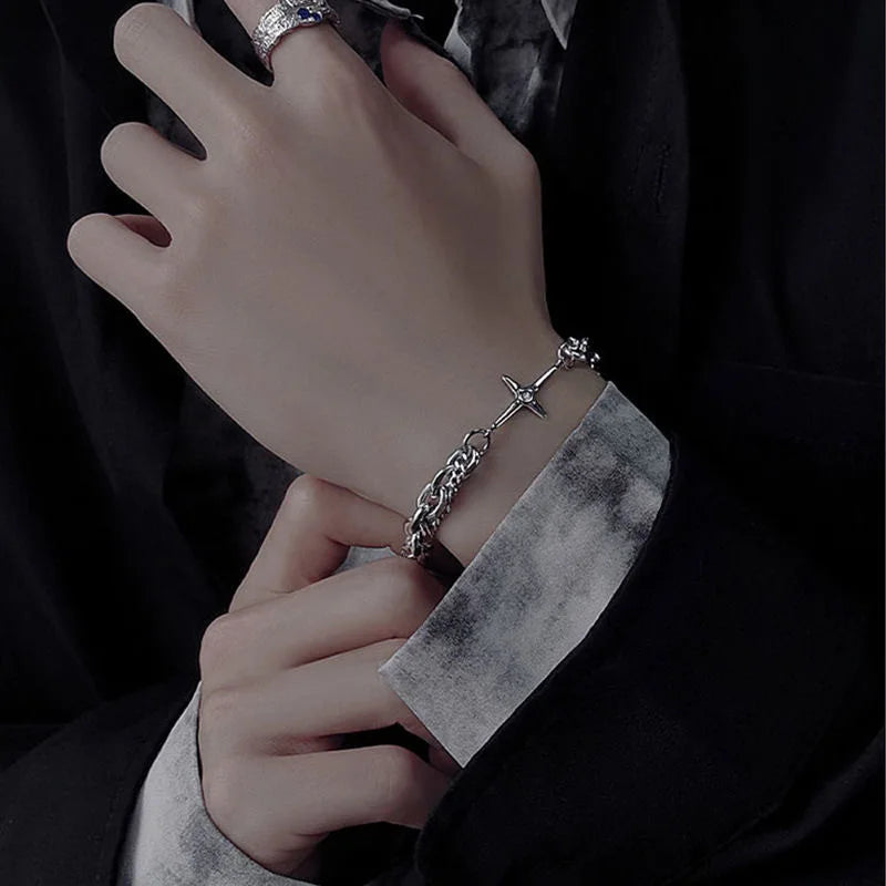 Silver Cross Bracelet and Statement Star Ring