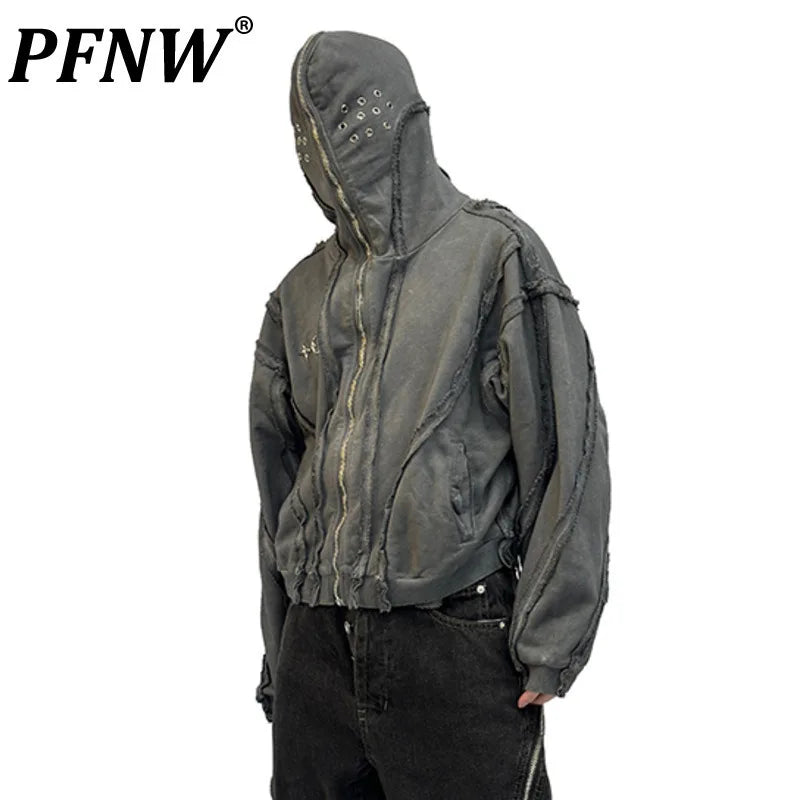 Distressed Hoodie -  Oversized Hooded Jacket with Eyelet