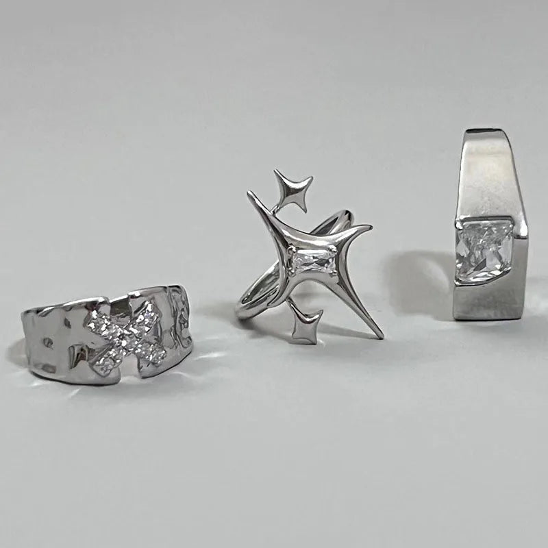 Modern Silver Statement Rings with Crystal Accents