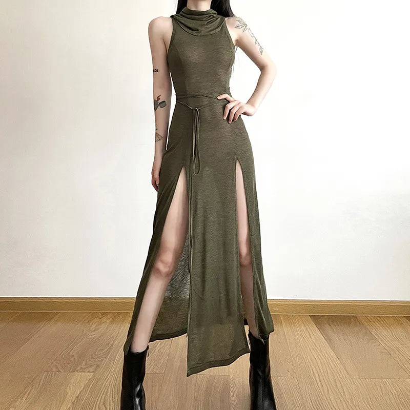 Elegant High-Slit Sleeveless Maxi Dress