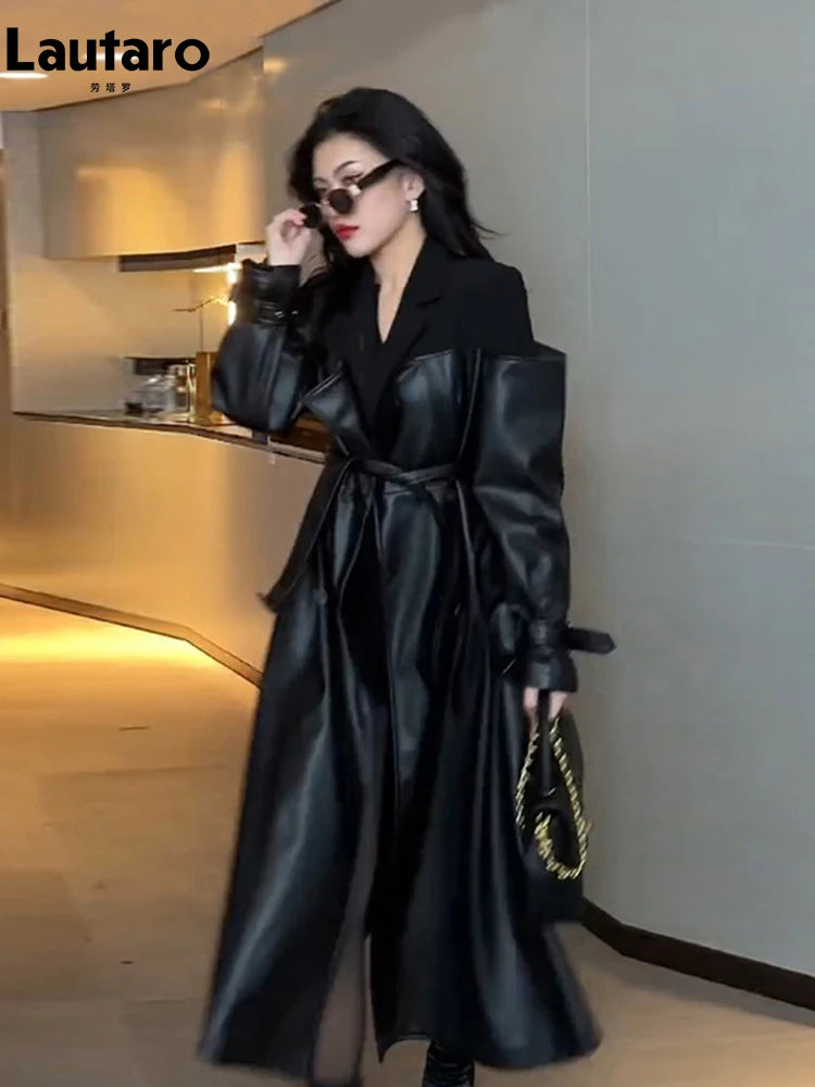 Timeless Elegance Faux Leather Trench Coat
