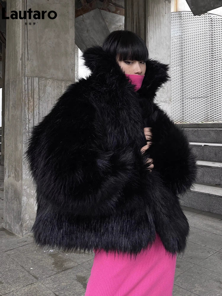 Luxe Faux Fur Jacket – Oversized Black Statement Coat