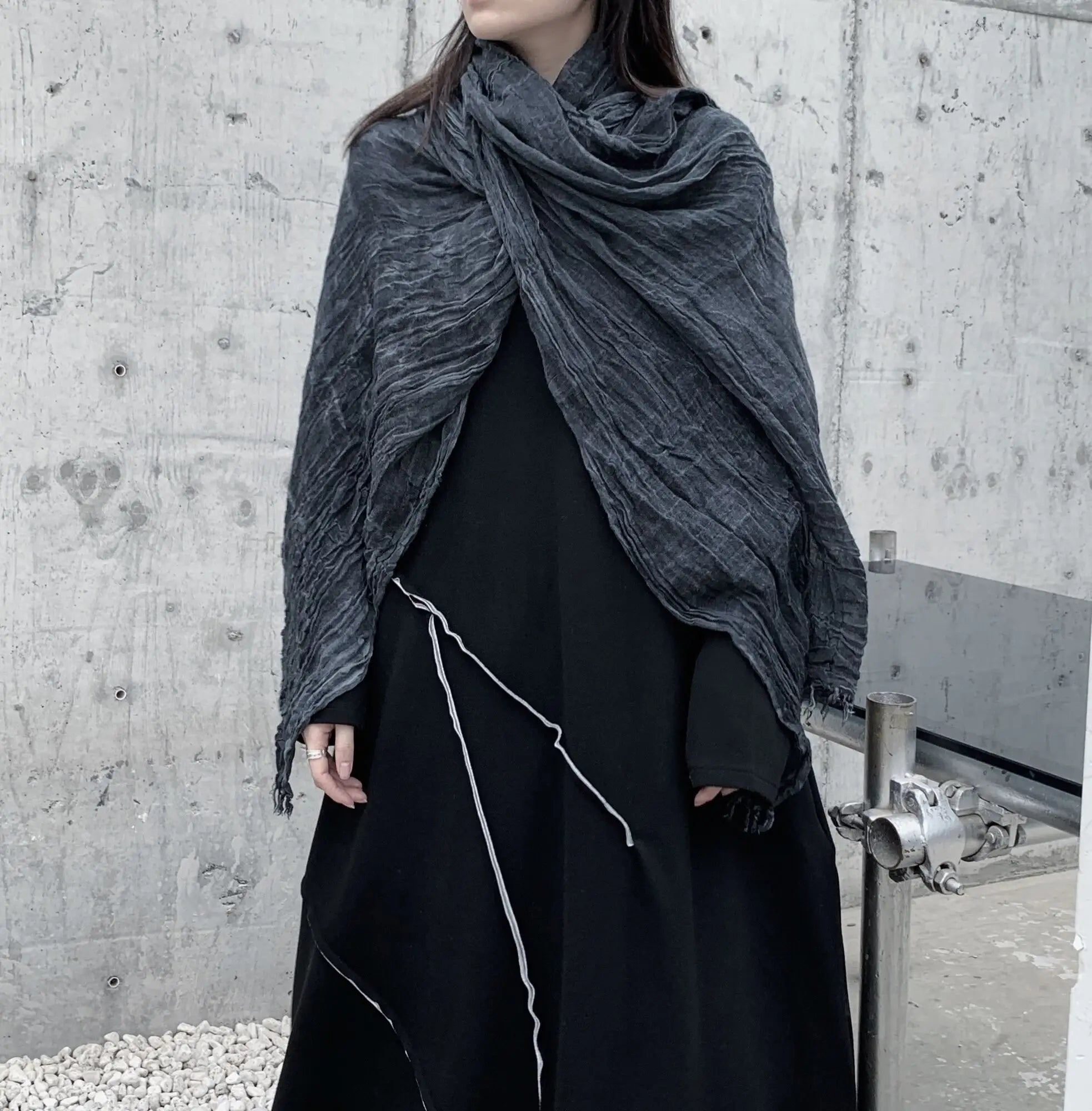 Timeless Crushed Grey Linen Scarf