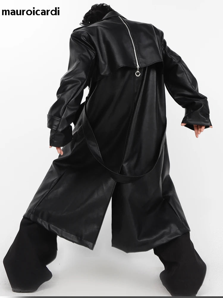 Black Oversized Trench Coat - Sleek Avant-Garde Design