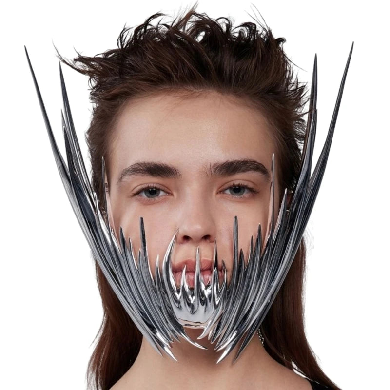 Avant-Garde Luxury Face Sculptural Metallic Mask
