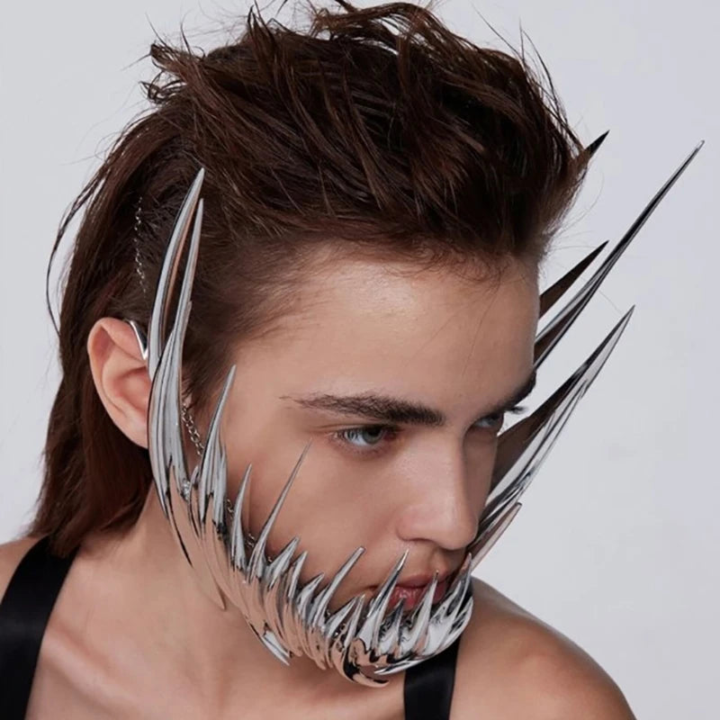 Avant-Garde Luxury Face Sculptural Metallic Mask