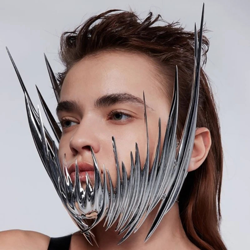 Avant-Garde Luxury Face Sculptural Metallic Mask