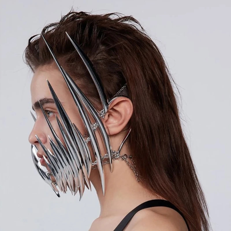 Avant-Garde Luxury Face Sculptural Metallic Mask