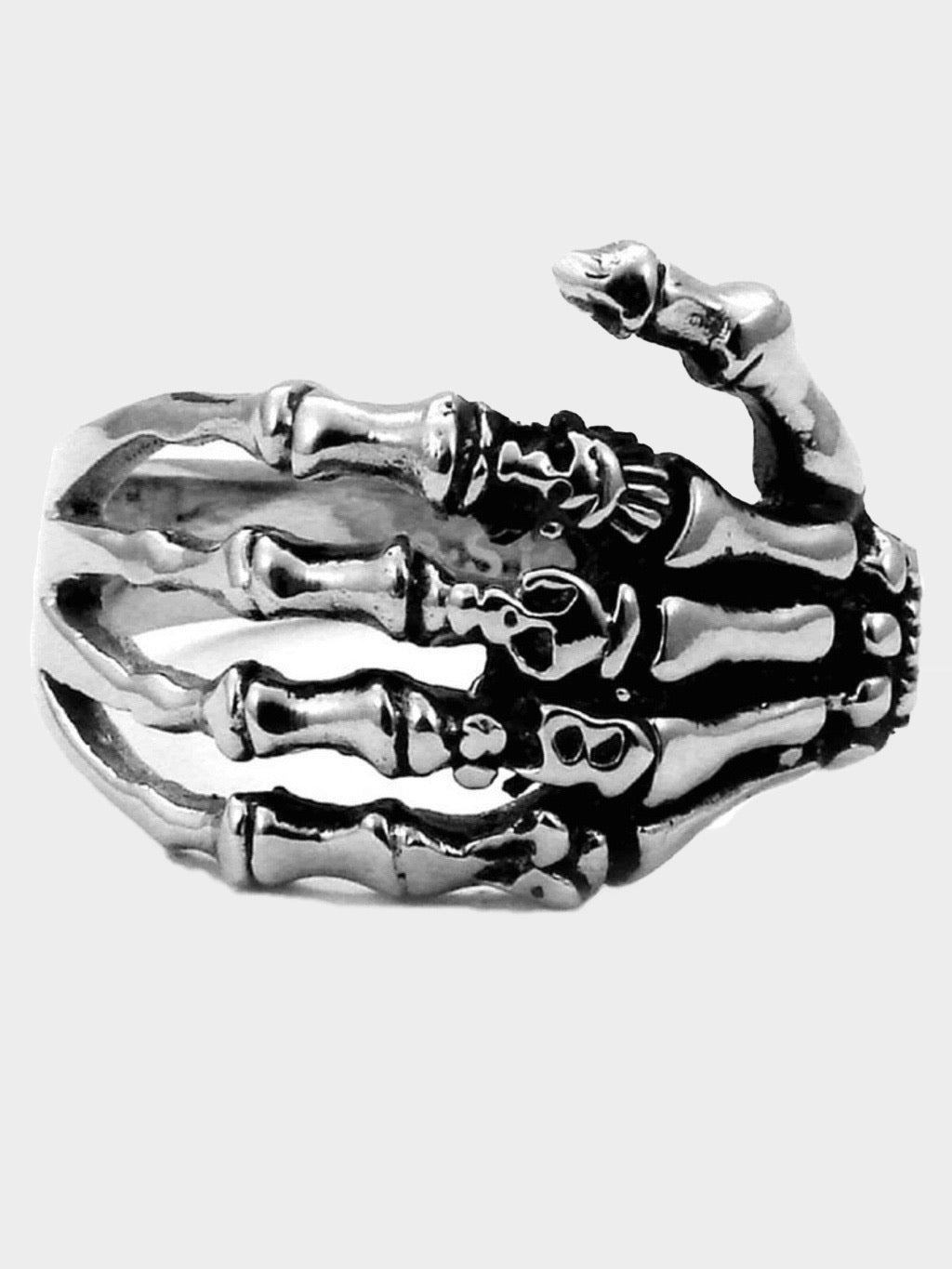 silver skull hand ring