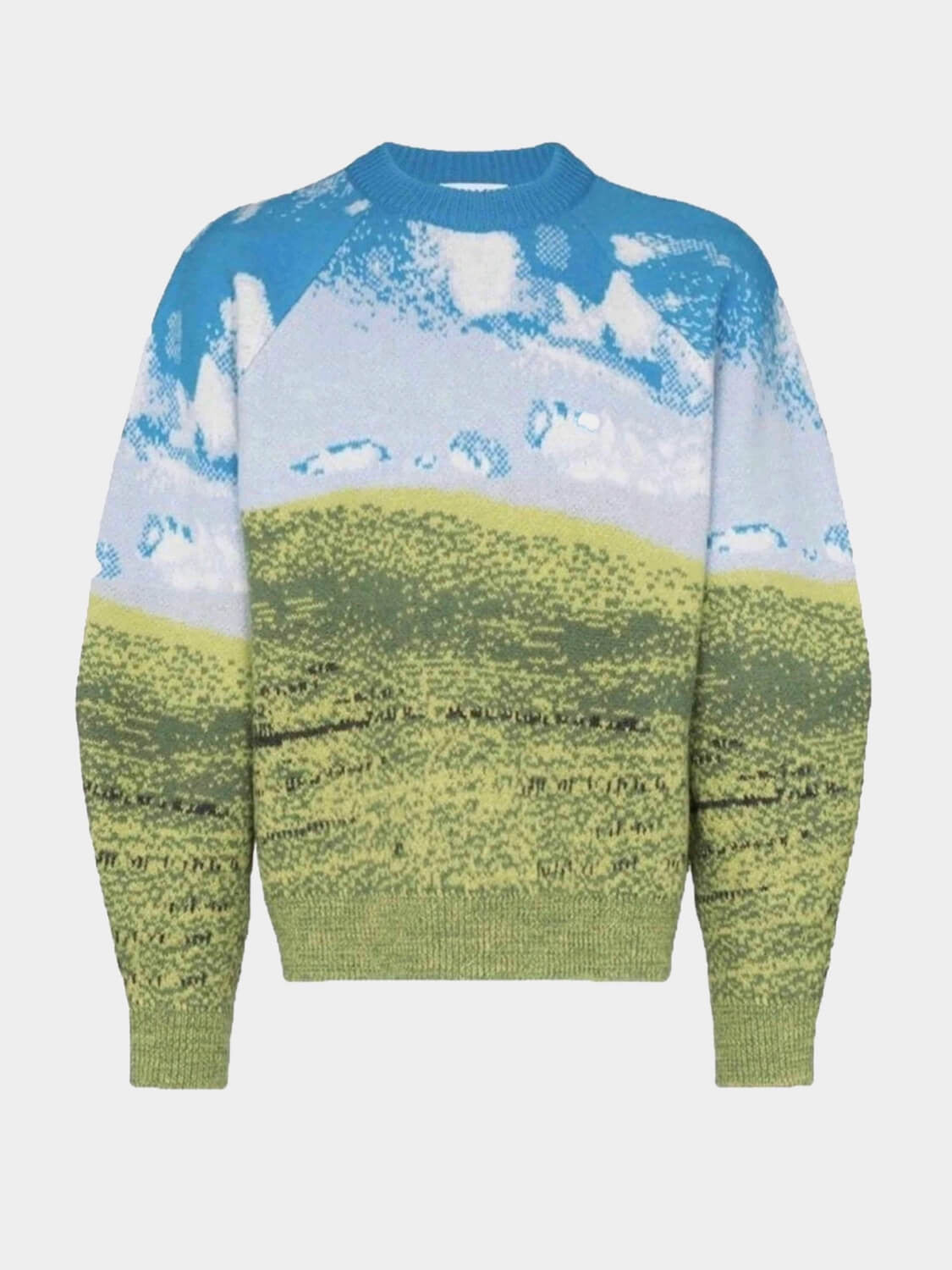 old school windows wallpaper knitter sweater with the blue sky and the green field