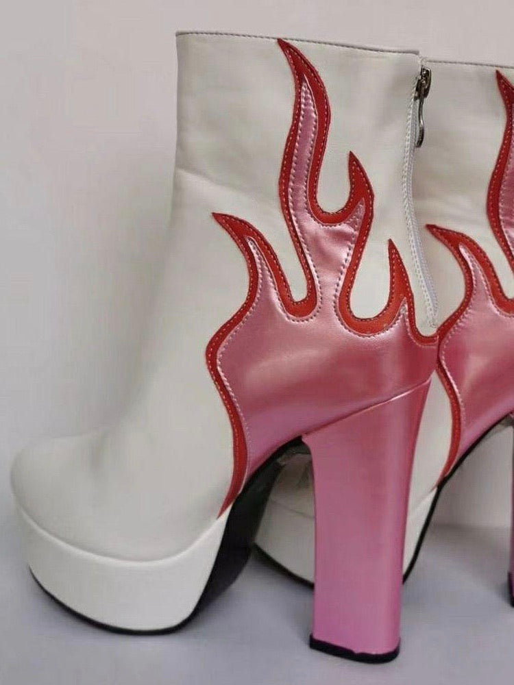 Platform Boots pink Flames