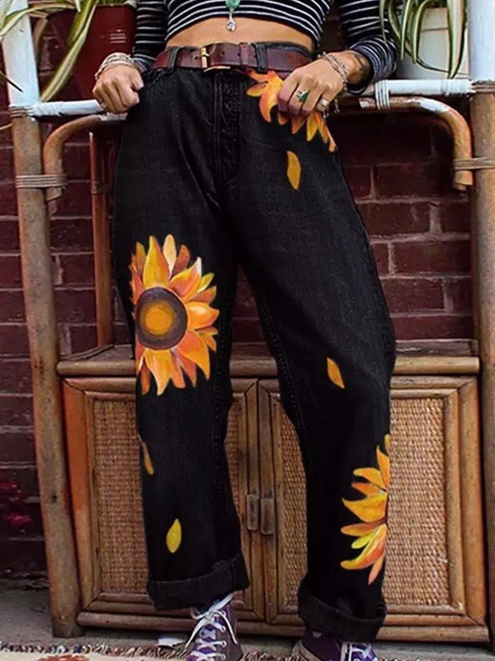 Jeans vintage sunflowers