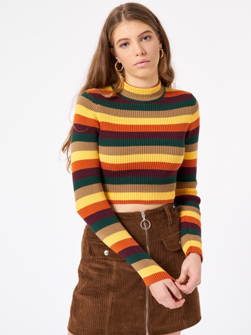 DEEP WARM STRIPED RIBBED TOP