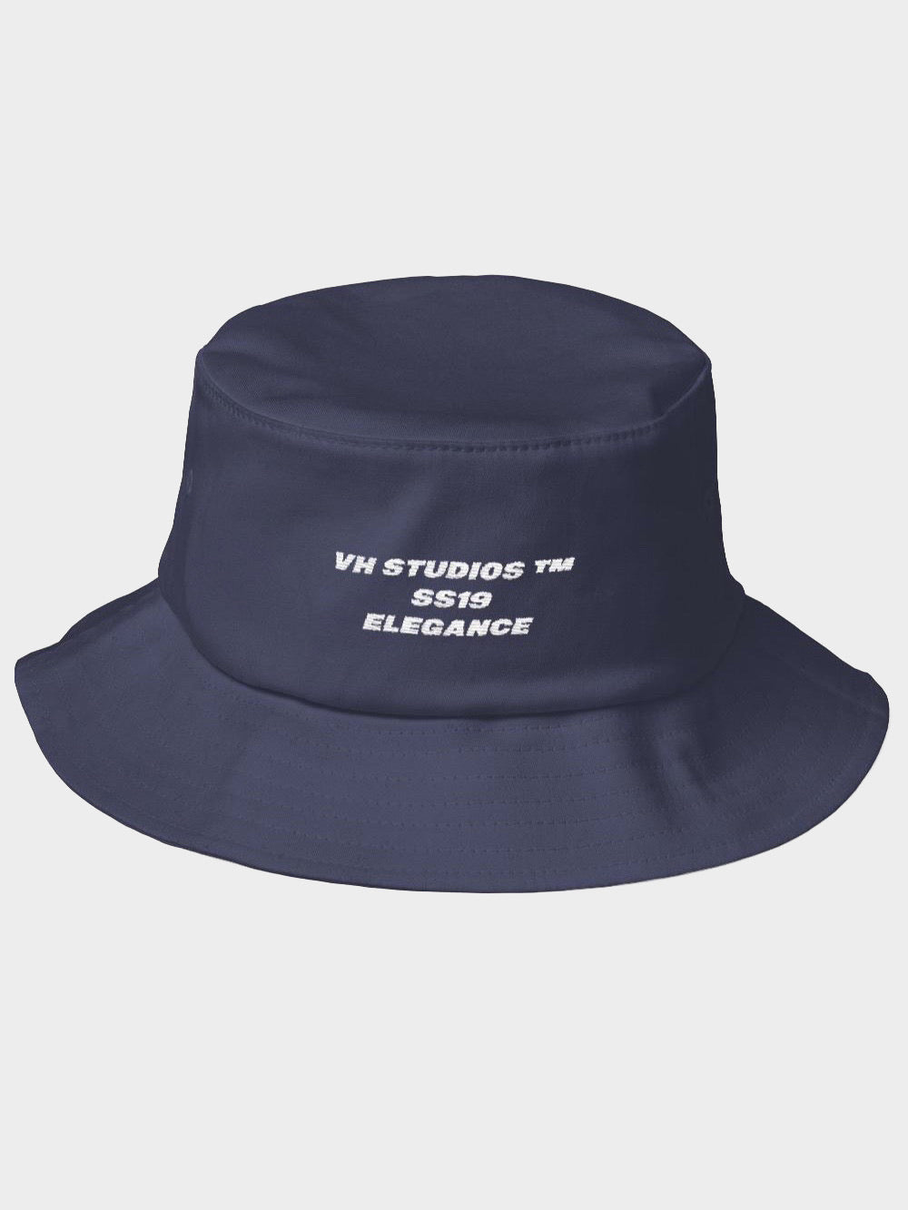 navy old school bucket hat vh studios elegance collection with the white capital letters text vh studio ss19 elegance