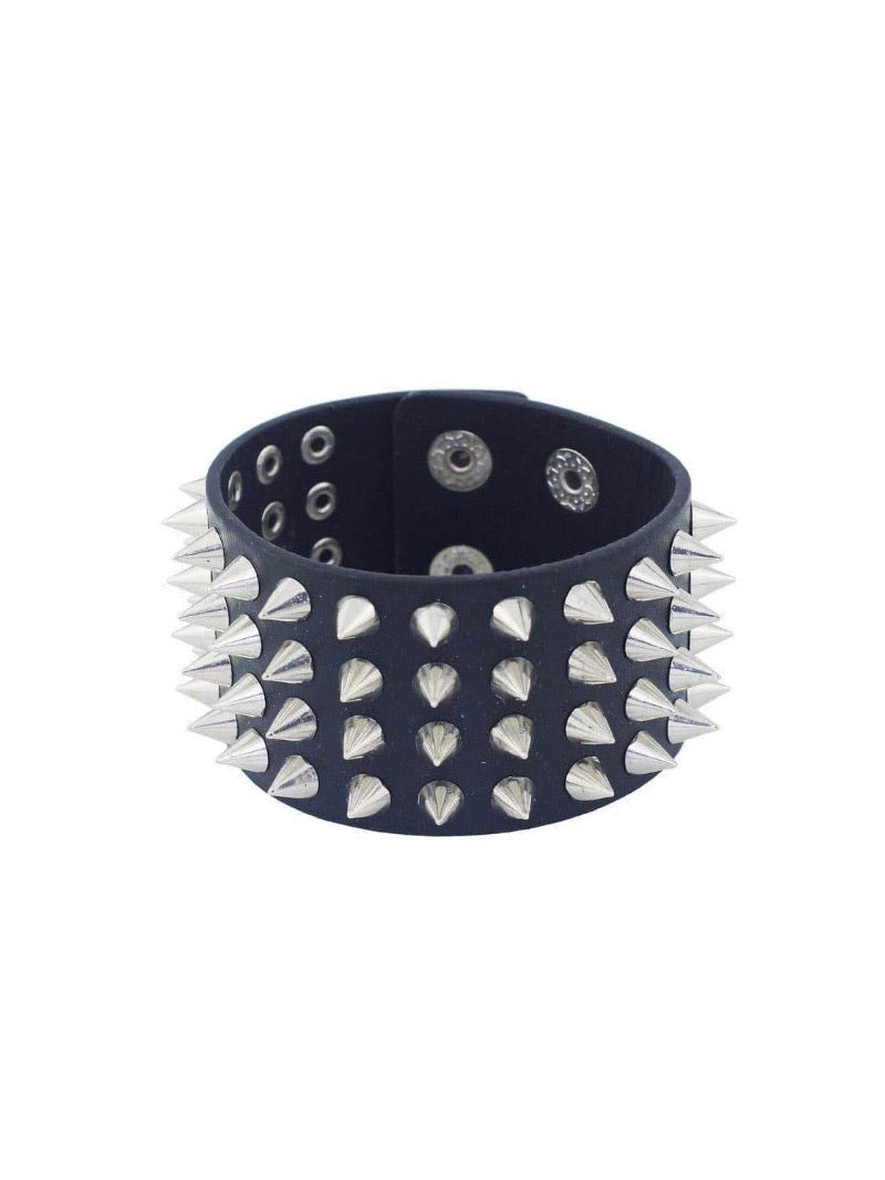 goth spikes black faux leather bracelet